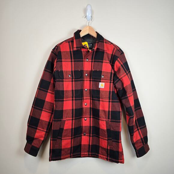 Carhartt Relaxed Fit Flannel Sherpa Lined Men Sz S Shirt Jacket TJ4452-M Plaid - Picture 1 of 5